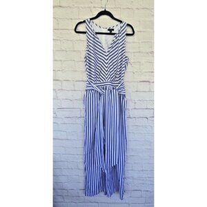 J. Crew Women's V-Neck Jumpsuit in Striped 100% Cotton Poplin Blue Size 6T